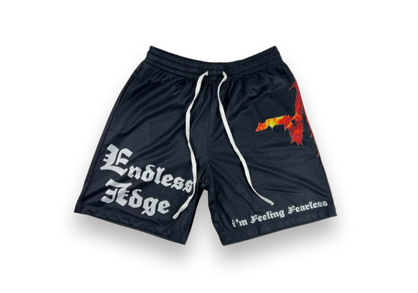 Endless Edge designer Angel design Mesh Shorts front view