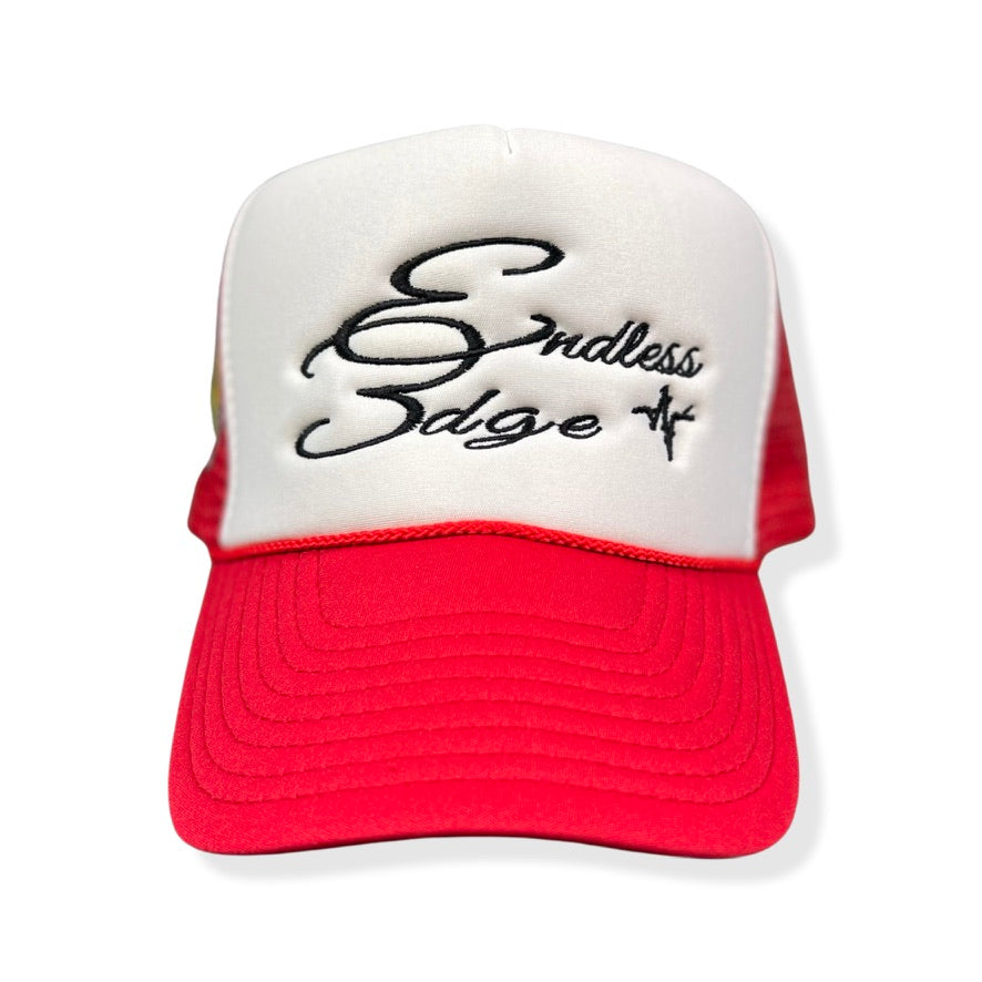 red trucker hat