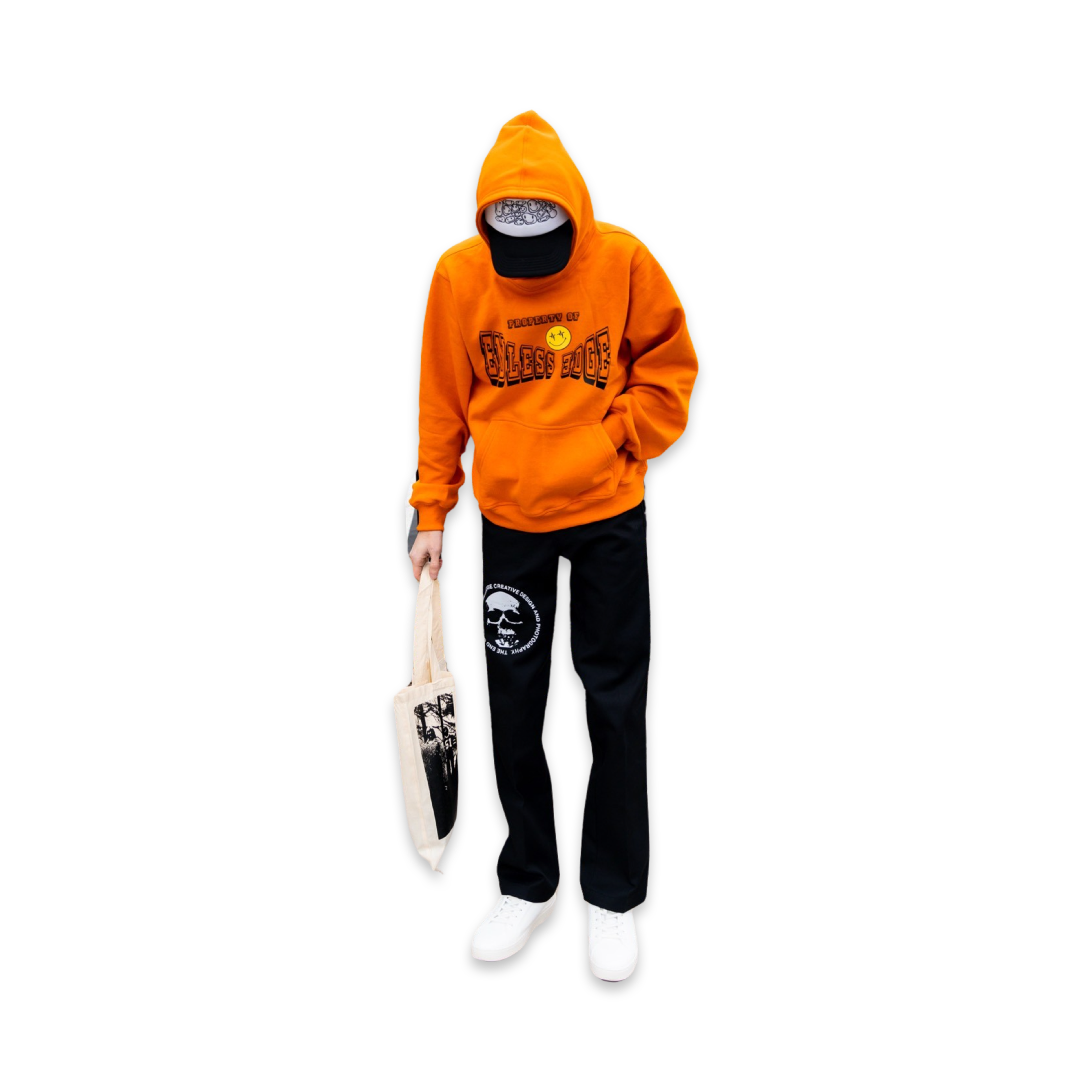 Model Featured in Endless Edge designer orange Varsity Design oversize hoodie 
