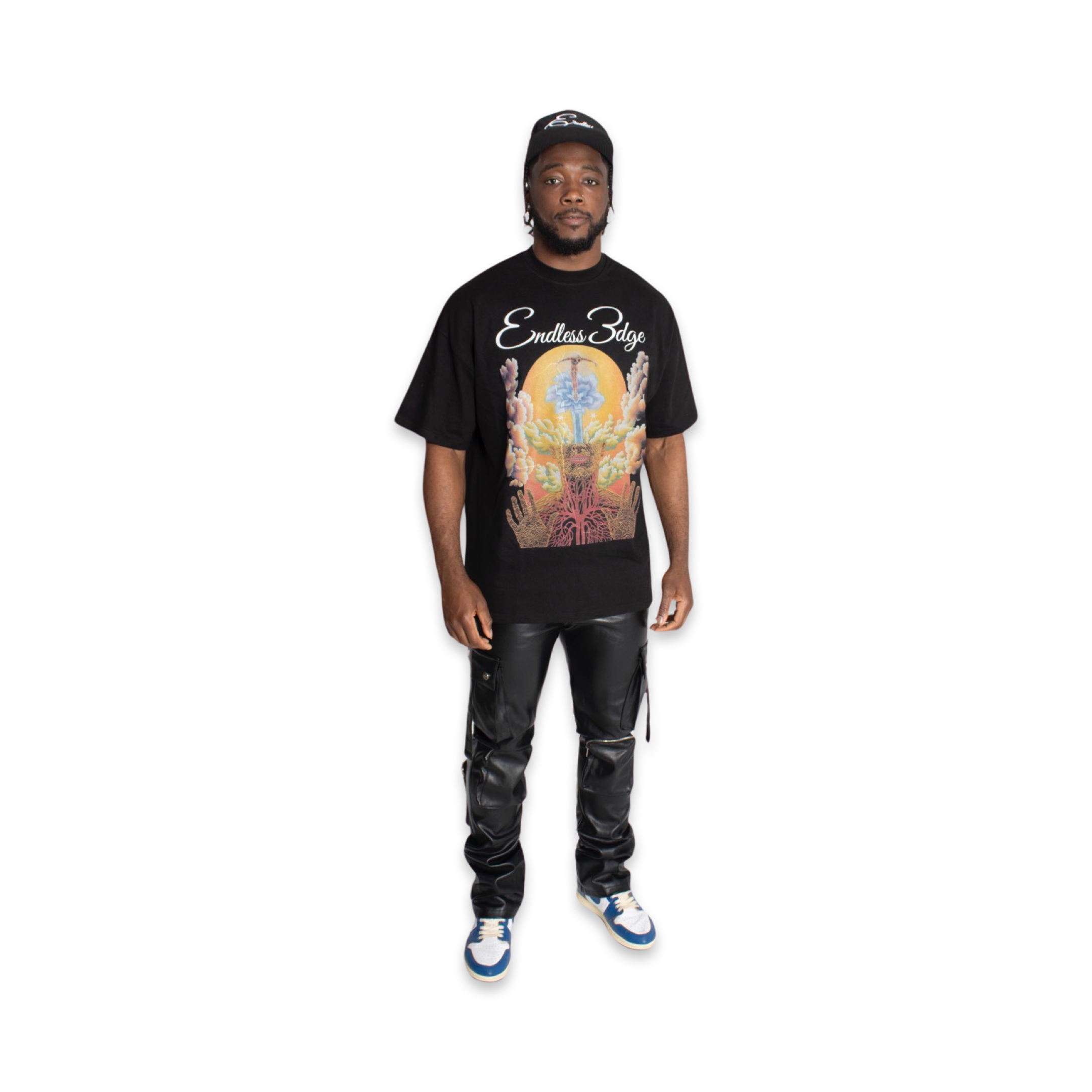 Model feature in Endless Edge designer surfer SnapBack and Endless Edge designer Spring Blossom Tee